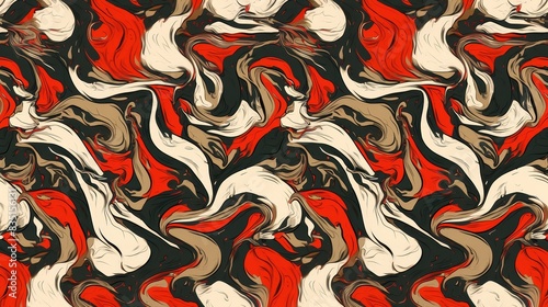 Red and Black Swirl Pattern with Beige Accents