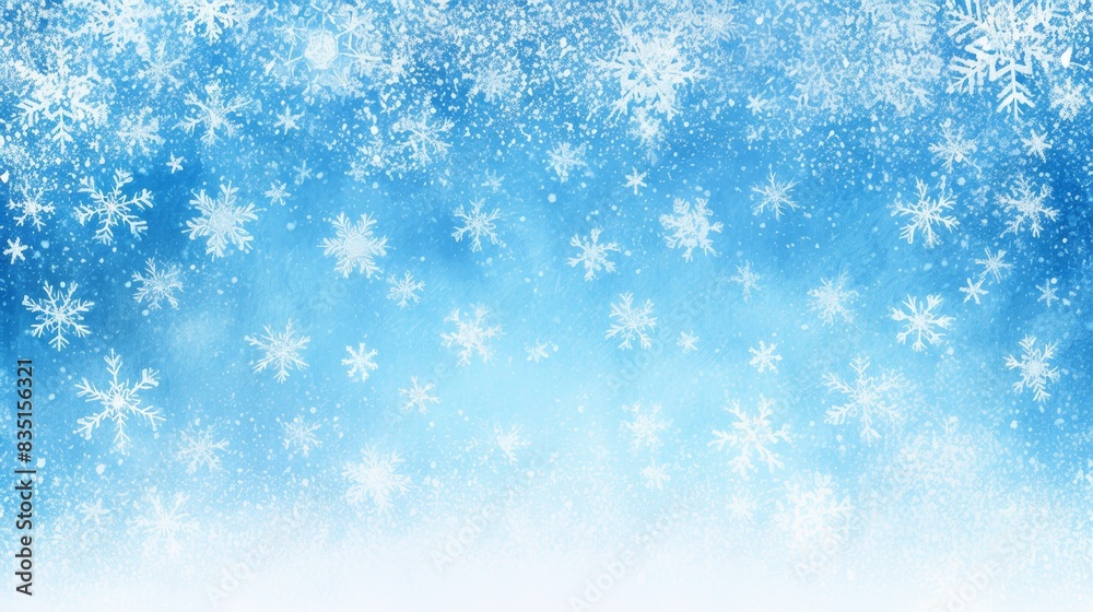Delicate Snowflakes on Blue Winter Background with Icy Patterns Delicate Snowflakes on Blue Winter Background with Icy Patterns