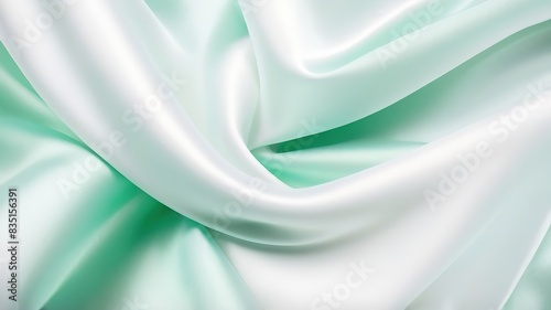 wave white and green cloth, silk. Beautiful soft emerald colored silk, texture, background, pattern.