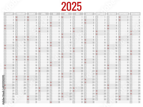 Calendar vertical, planner, date, calender, planner for 2025. Vector Stationery Design Print 2025 Template with Place for Photo, Your Logo and Text. calendar design 2025