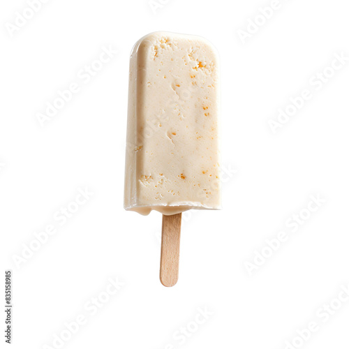 Front view of single Lychee Kulfi Stick levitating in the air, isolated on a white transparent background