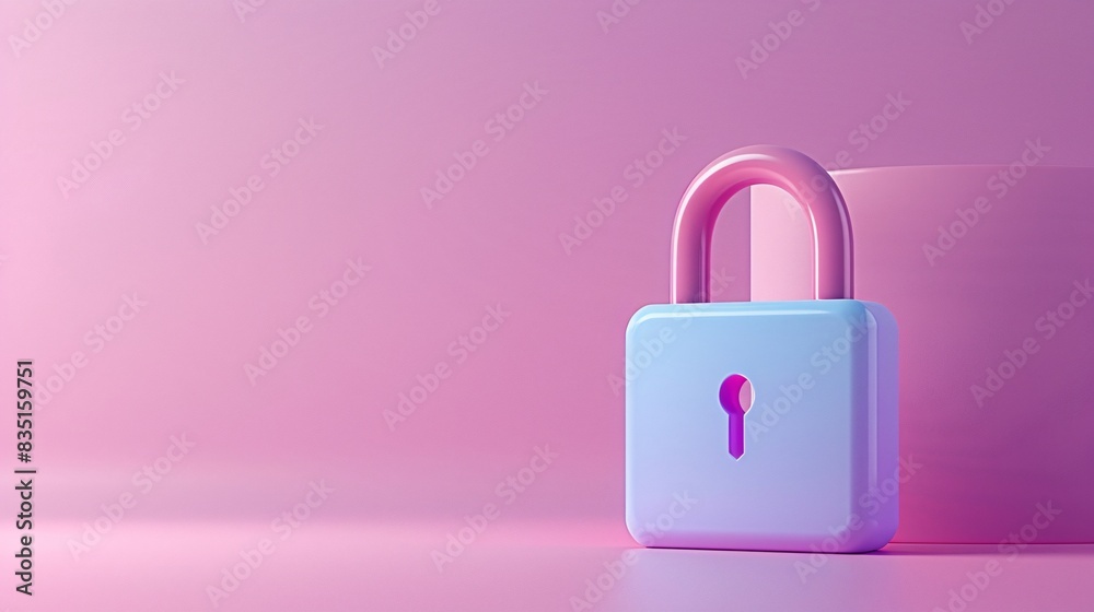 3D rendering of a colorful padlock against a soft pastel pink background, symbolizing security and protection in a modern and minimalistic style. 3D Illustration. 3D rendering of a colorful padlock against a soft pastel pink background, symbolizing security and protection in a modern and minimalistic style. 3D Illustration.