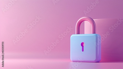 3D rendering of a colorful padlock against a soft pastel pink background, symbolizing security and protection in a modern and minimalistic style. 3D Illustration.