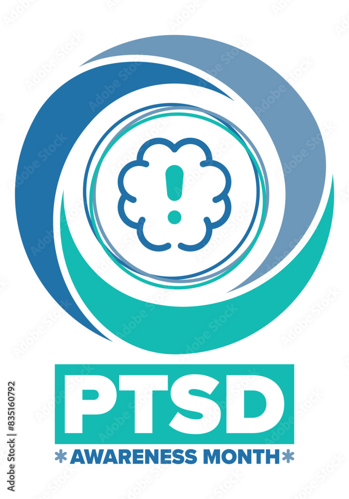 PTSD Awareness Month in June. Post Traumatic Stress Disorder. Celebrated annual in United States. Medical health care and awareness design. Poster, card, banner and background. Vector illustration PTSD Awareness Month in June. Post Traumatic Stress Disorder. Celebrated annual in United States. Medical health care and awareness design. Poster, card, banner and background. Vector illustration