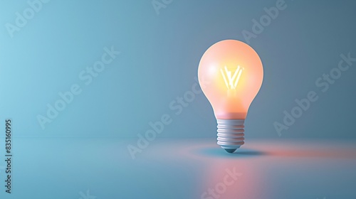 A glowing light bulb against a blue background, symbolizing creativity, innovation, and ideas in a minimalistic and modern design. 3D Illustration.