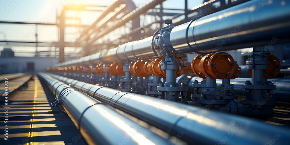 Chemical Hydrogen Pipeline on Pipe Rack in Industrial Oil Facility. Concept Industrial Oil Facility, Chemical Pipeline, Hydrogen, Pipe Rack, Safety Precautions Chemical Hydrogen Pipeline on Pipe Rack in Industrial Oil Facility. Concept Industrial Oil Facility, Chemical Pipeline, Hydrogen, Pipe Rack, Safety Precautions