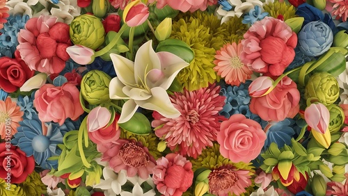 Colorful flowers background top view floral pattern and texture