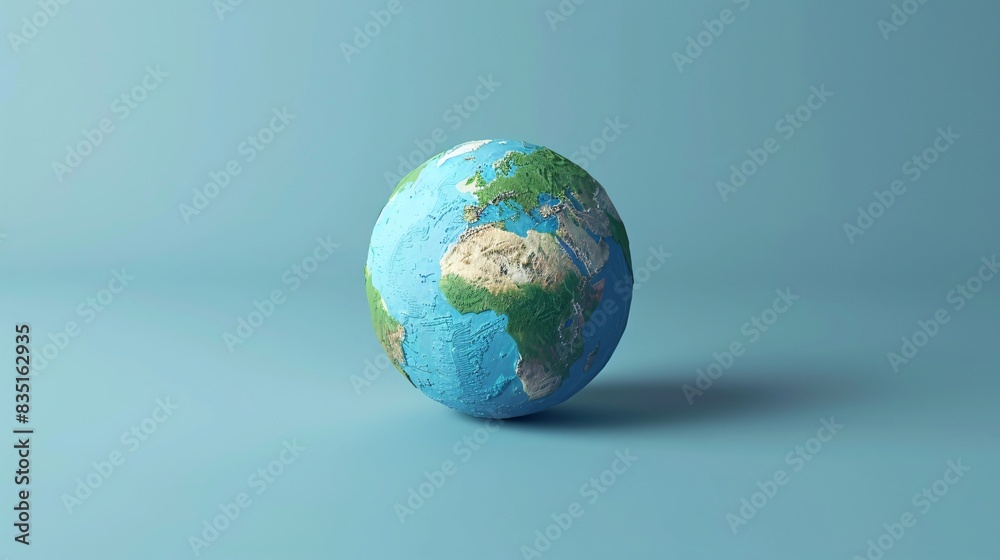 A detailed globe illustration of Earth against a light blue background, showcasing continents and oceanic expanses. Ideal for geographical content. 3D Illustration. A detailed globe illustration of Earth against a light blue background, showcasing continents and oceanic expanses. Ideal for geographical content. 3D Illustration.