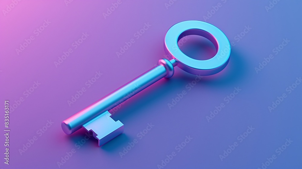 A metallic key with a modern, minimalistic design on a gradient background, showcasing the concept of security, access, and unlocking potential. 3D Illustration. A metallic key with a modern, minimalistic design on a gradient background, showcasing the concept of security, access, and unlocking potential. 3D Illustration.