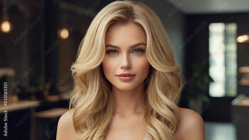 Woman posing flawless, styled hair with volume and shine