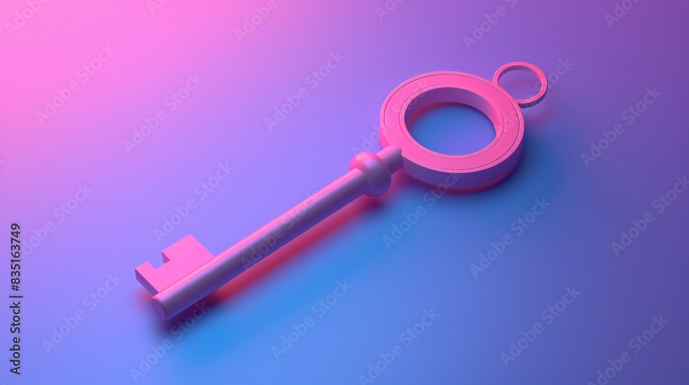 A stylized, pink key against a gradient background. Artistic and modern digital rendering, perfect for conceptual designs and creative projects. 3D Illustration. A stylized, pink key against a gradient background. Artistic and modern digital rendering, perfect for conceptual designs and creative projects. 3D Illustration.