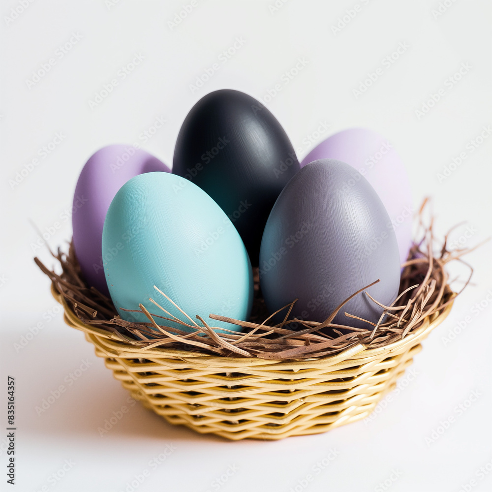 Fototapeta premium Pastel Easter Eggs: A Colorful Celebration in a Basket