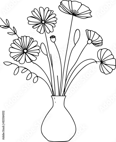 bouquet of flowers, vase with flowers illustration