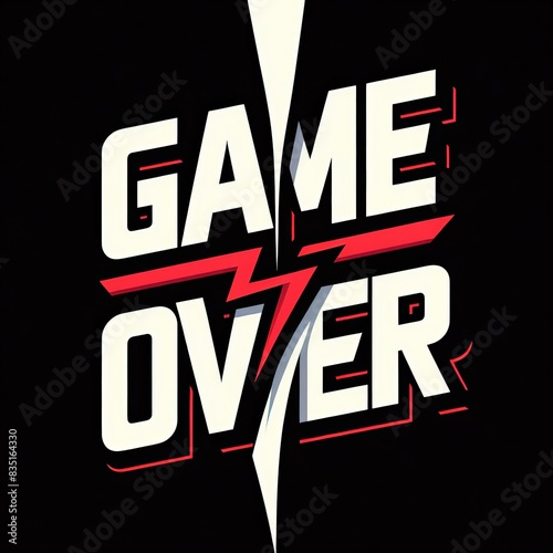 Illustration with game over typography on a black background, Generative Ai.