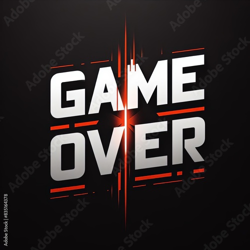 Illustration with game over typography on a black background, Generative Ai.