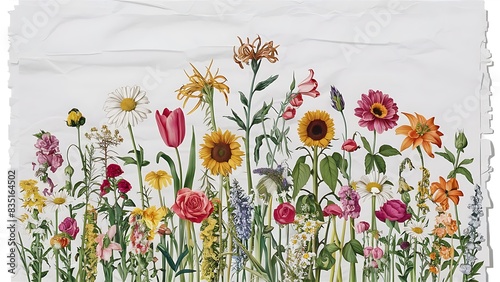 Different wild flowers on paper background