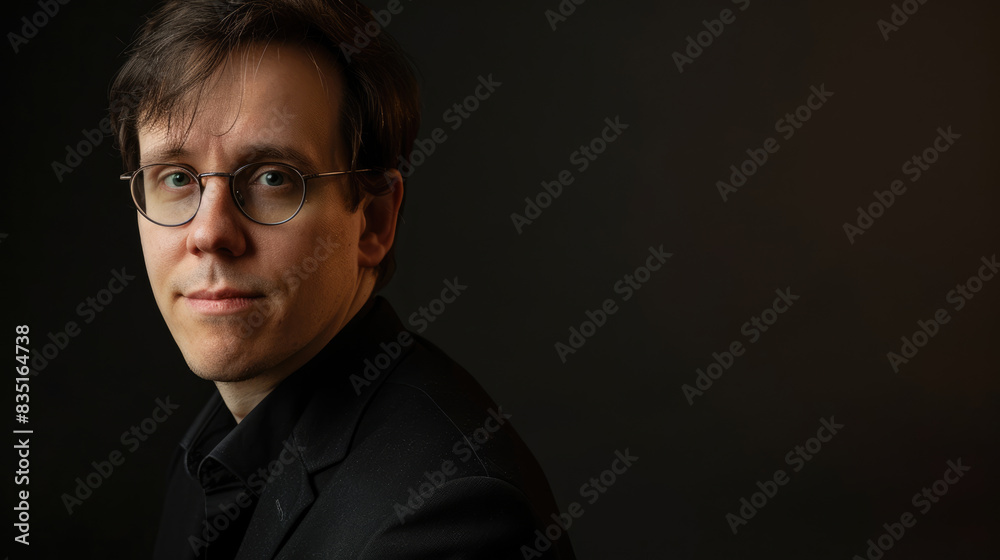 Fototapeta premium A man in glasses and black suit with a serious expression