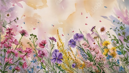 Different wild flowers on paper background