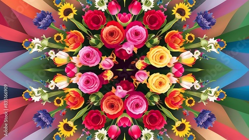 Colorful flowers background top view floral pattern and texture