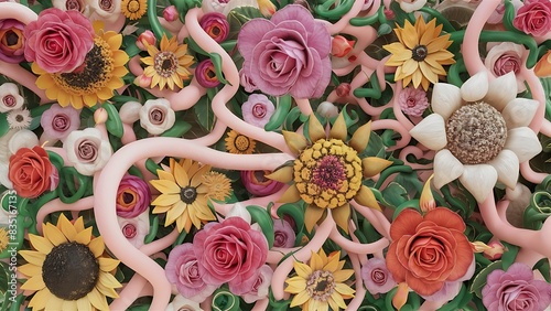 Colorful flowers background top view floral pattern and texture