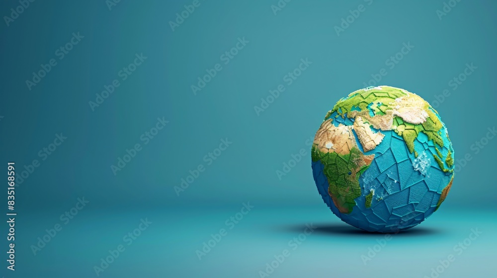 Colorful abstract representation of the Earth globe on a blue background, showcasing continents and oceans in vibrant artistic detail. 3D Illustration. Colorful abstract representation of the Earth globe on a blue background, showcasing continents and oceans in vibrant artistic detail. 3D Illustration.