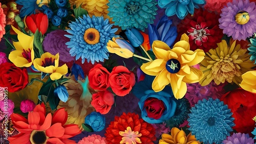 Colorful flowers background top view floral pattern and texture