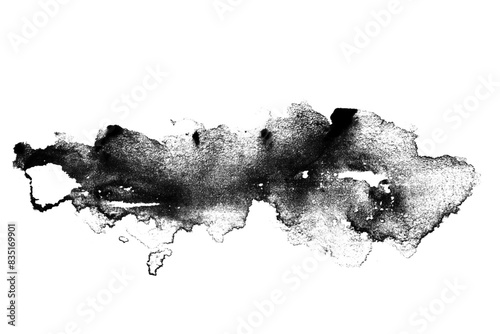 black paint or ink stain spilled in the form of a spot or splash on a blank background