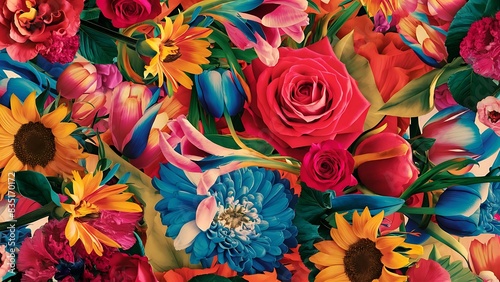 Colorful flowers background top view floral pattern and texture