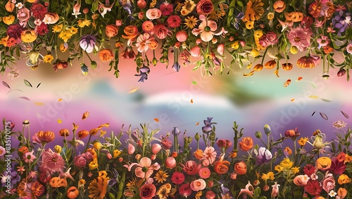 Colorful flowers background top view floral background
