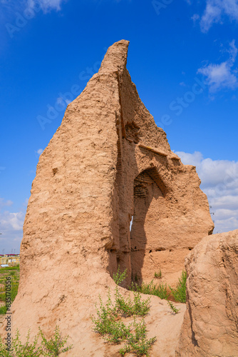 Remains of a medieval religious building made of mud bricks next to the Sultan Saodat Mosque on the outskirts of Termez in the Surxondaryo Region, southern Uzbekistan, Central Asia photo