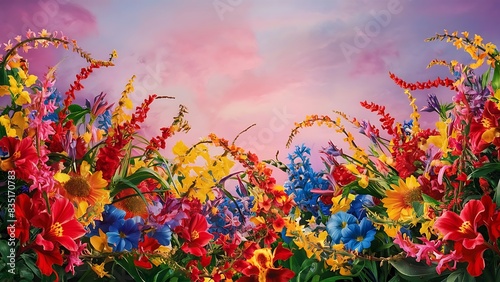 Colorful flowers background top view floral background