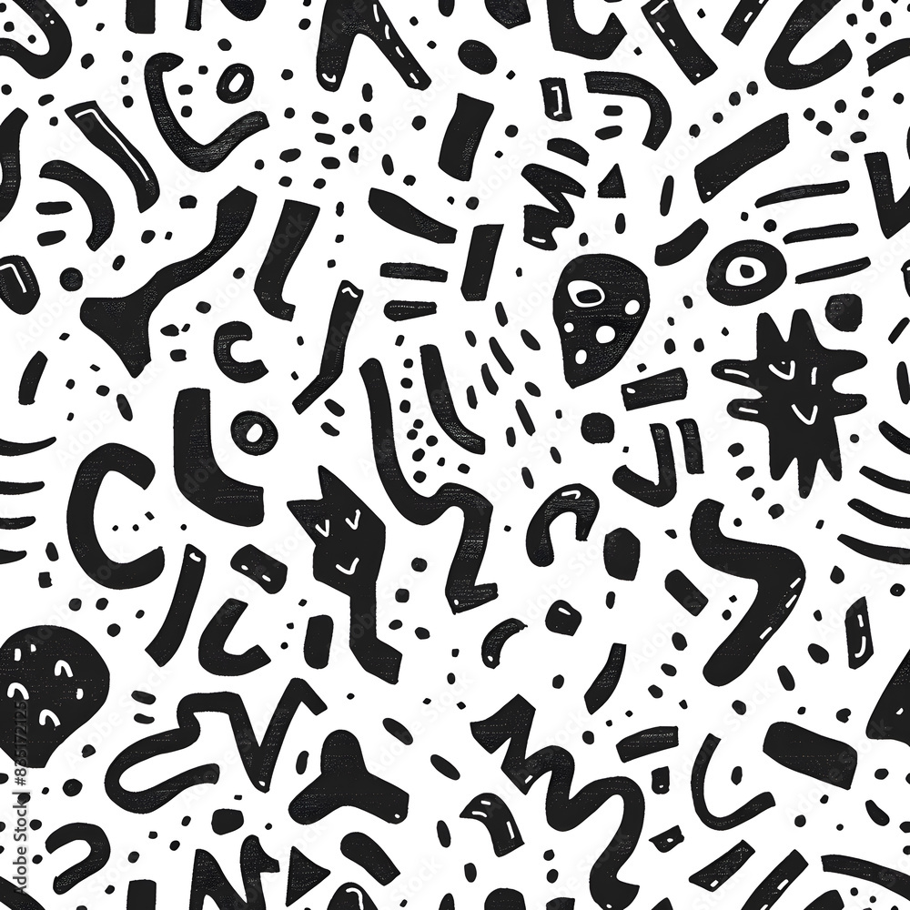 Black and white doodle shapes textile seamless pattern Black and white doodle shapes textile seamless pattern