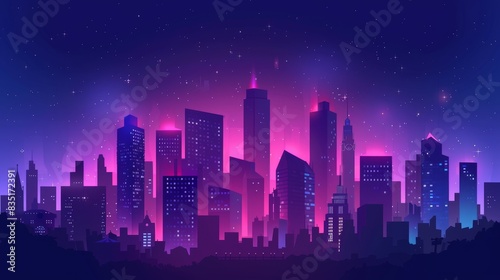 Illustration with architecture with a night city skyline background  a megapolis  a silhouette