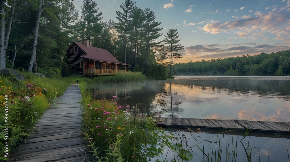 Obraz premium Tranquil Lakeside Cabin