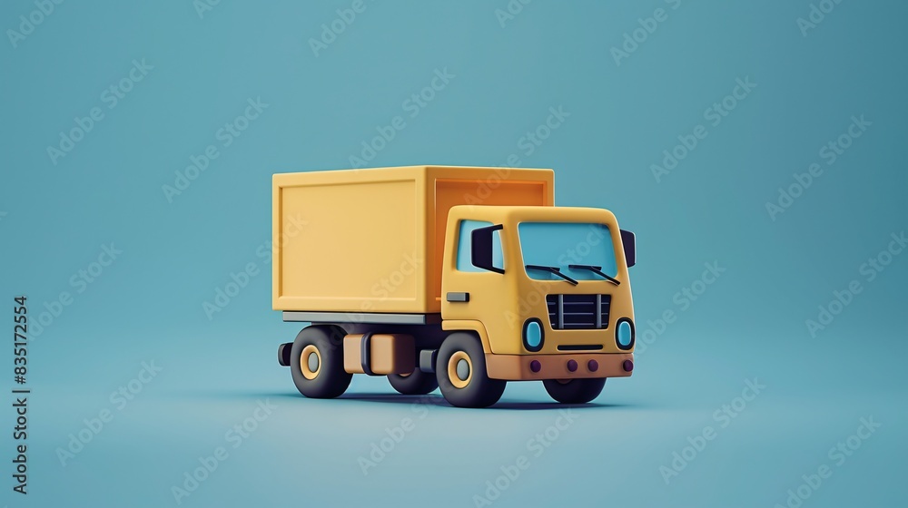 Colorful toy delivery truck, isolated on a blue background. Ideal for children's illustrations, transportation or logistics concepts. 3D Illustration. Colorful toy delivery truck, isolated on a blue background. Ideal for children's illustrations, transportation or logistics concepts. 3D Illustration.