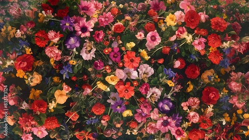 Colorful flowers background top view floral background