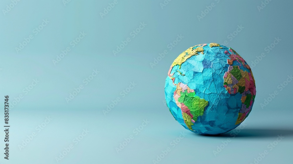 Colorful globe against a soft blue background. Represents global travel, geography, and world exploration. Ideal for educational or travel content. 3D Illustration. Colorful globe against a soft blue background. Represents global travel, geography, and world exploration. Ideal for educational or travel content. 3D Illustration.