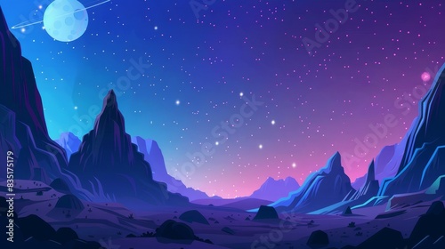 Fantasy nightscape background in a space game. Generated artificial intelligence