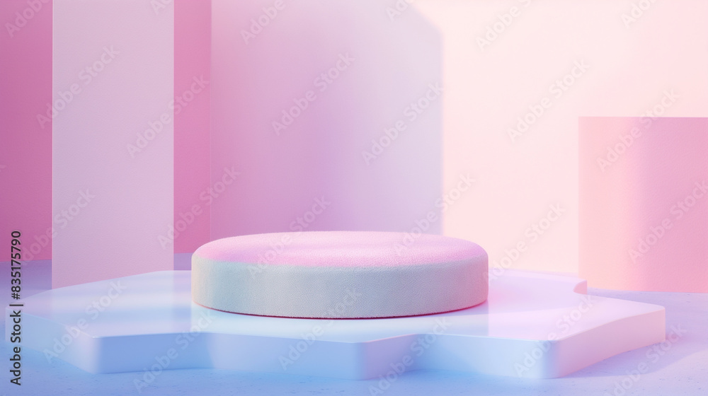 Pastel fluffy soft Wool pink Podium with Dreamy Diffused Lighting for Product Display Pastel fluffy soft Wool pink Podium with Dreamy Diffused Lighting for Product Display