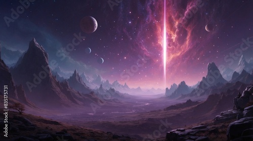 Beautiful fantasy dream on a planet inhabited by an alien civilization photo