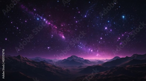 Panoramic wallpaper beautiful view of violet alien planet