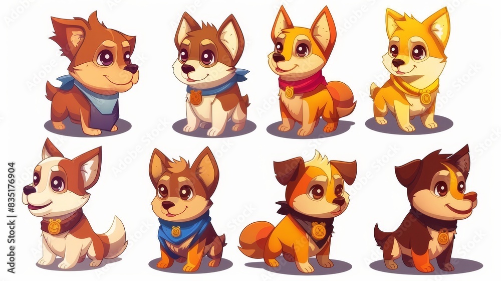 On a transparent background, set a cute cartoon dog character On a transparent background, set a cute cartoon dog character