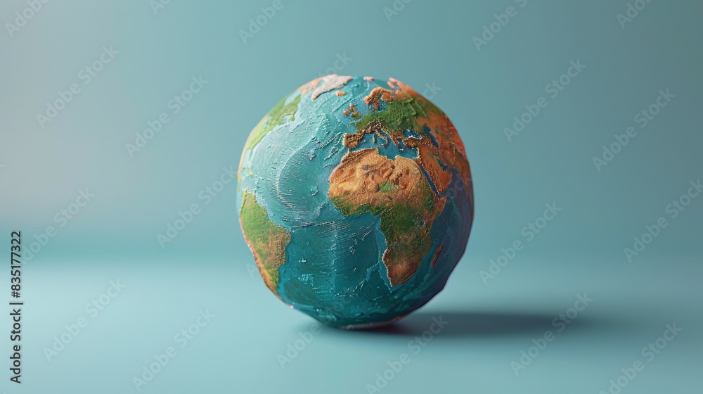 Detailed globe model showcasing continents and oceans against a blue background, representing Earth and global geography. 3D Illustration. Detailed globe model showcasing continents and oceans against a blue background, representing Earth and global geography. 3D Illustration.