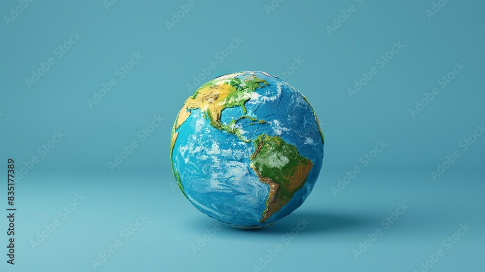 Detailed 3D rendered image of the Earth with continents and oceans. Isolated on a blue background. 3D Illustration. Detailed 3D rendered image of the Earth with continents and oceans. Isolated on a blue background. 3D Illustration.