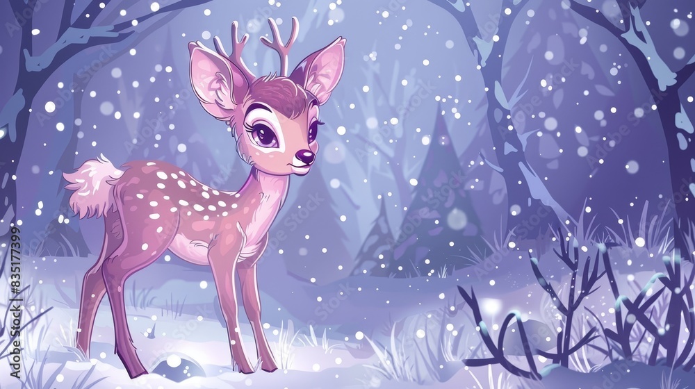 Bambi Rehlein als Cartoon in pink colors in the snow as a banner, ai generated Bambi Rehlein als Cartoon in pink colors in the snow as a banner, ai generated