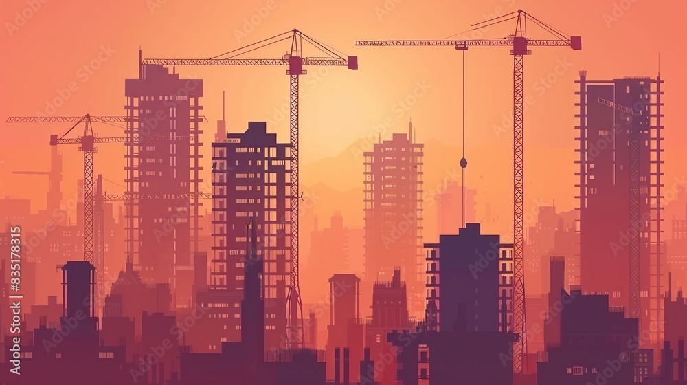 Building frame with advance construction crane illustration Building frame with advance construction crane illustration