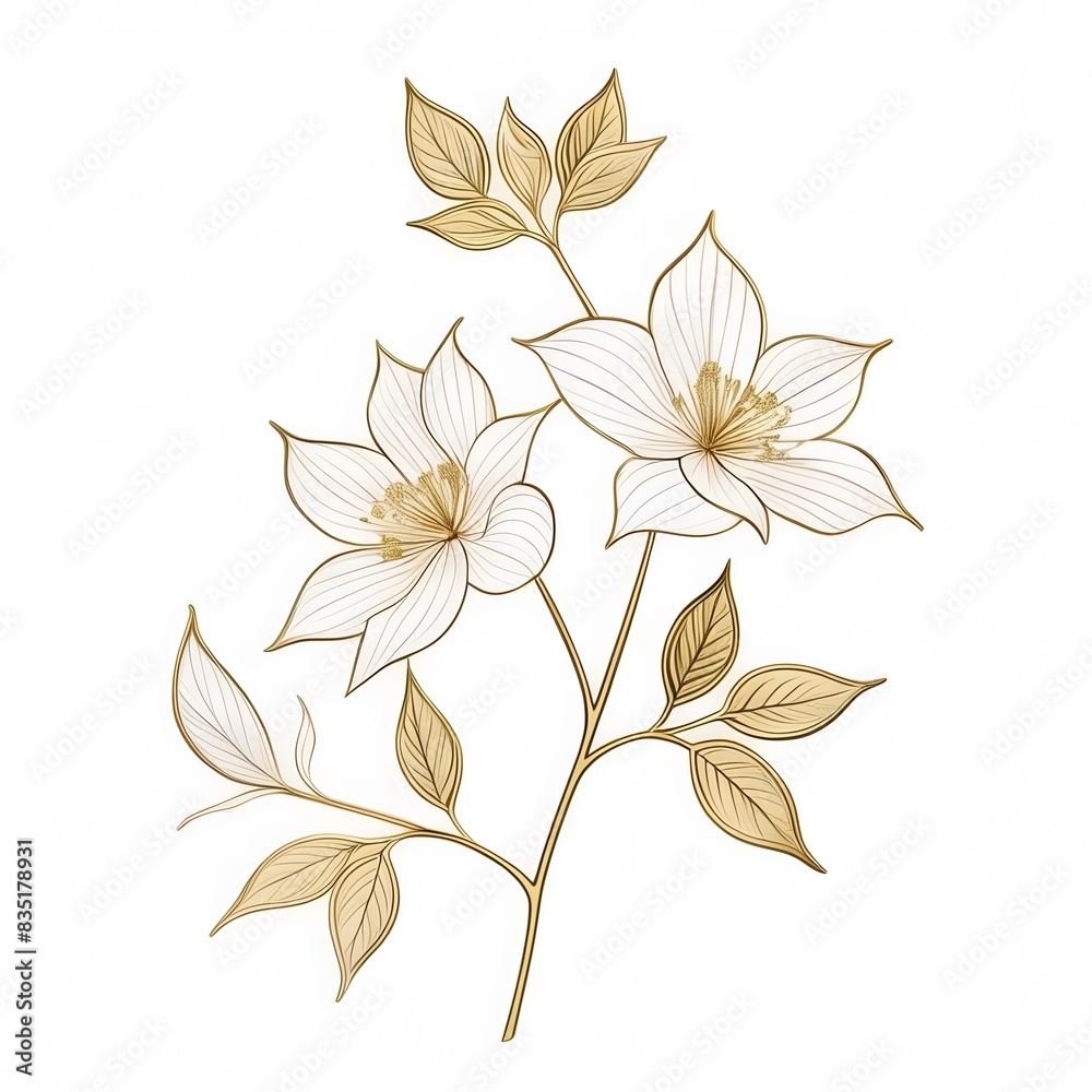 A flower with golden petals, isolated white background, ready to insert on your design
