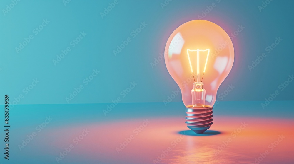 Glowing light bulb on gradient background symbolizing creativity, innovation, and brilliant ideas in a stylish and minimalistic setting. 3D Illustration. Glowing light bulb on gradient background symbolizing creativity, innovation, and brilliant ideas in a stylish and minimalistic setting. 3D Illustration.