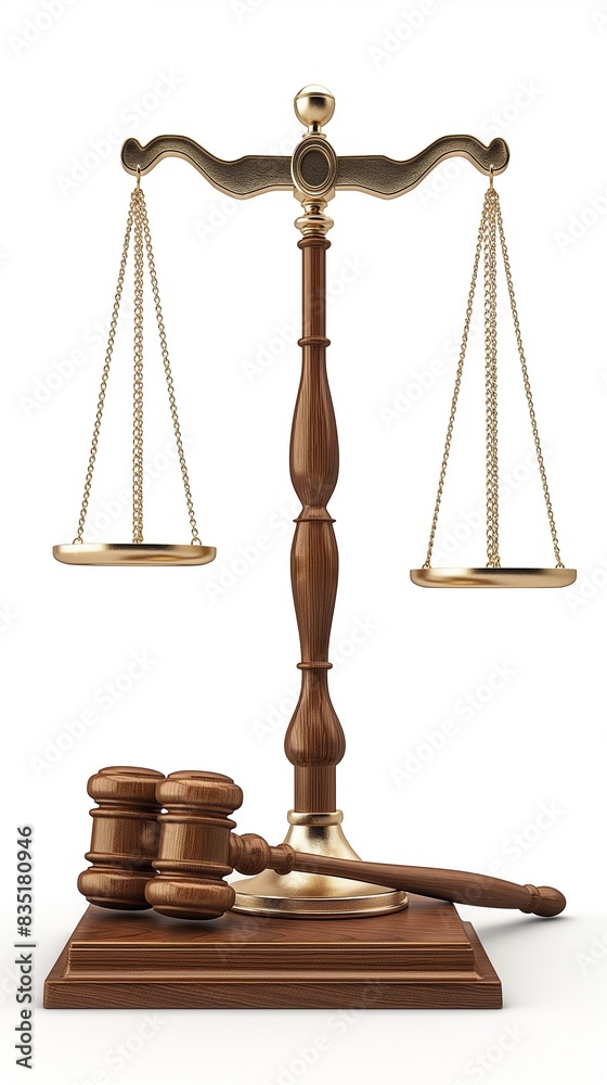 Vertical image of a judge's gavel and a scale on a white background. Vertical image of a judge's gavel and a scale on a white background.