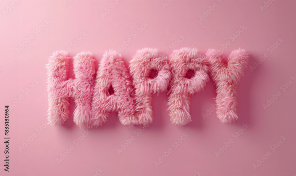 Happy Text in Fluffy Pink Letters for Positive and Fun Designs Happy Text in Fluffy Pink Letters for Positive and Fun Designs
